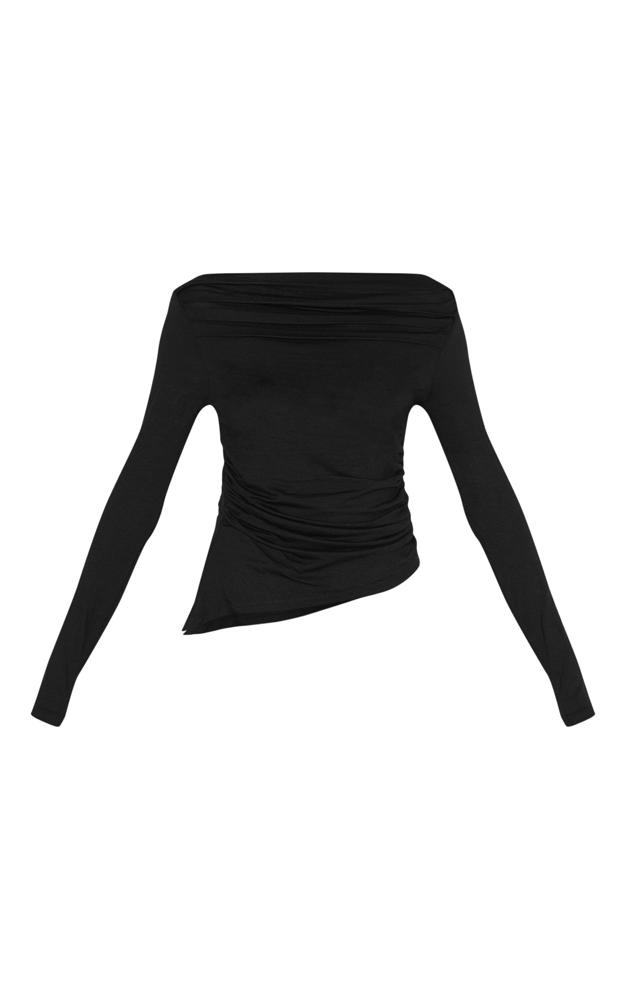 Black Ruched Detail Asymmetric Hem Long Sleeve Top image 5