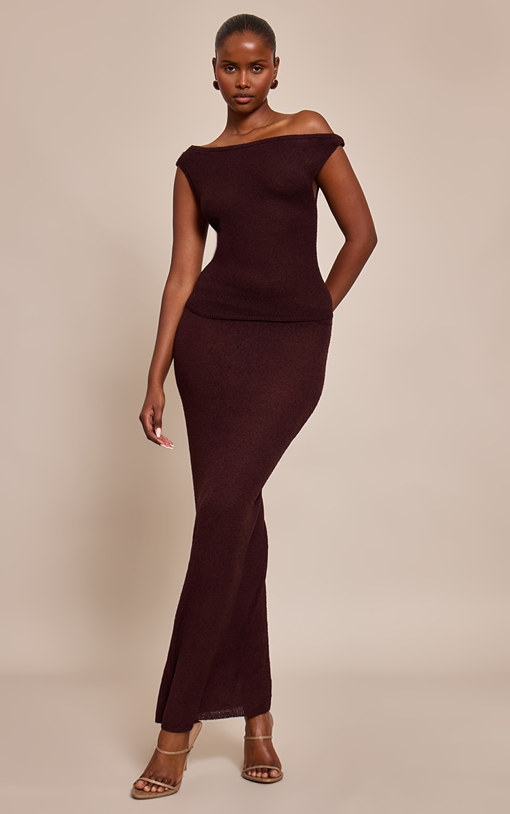 Chocolate Plum Towelling Fine Knit Maxi Skirt image 1