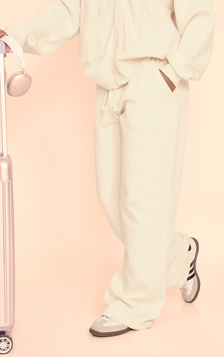 Cream Wide Leg Drawstring Sweatpants image 2