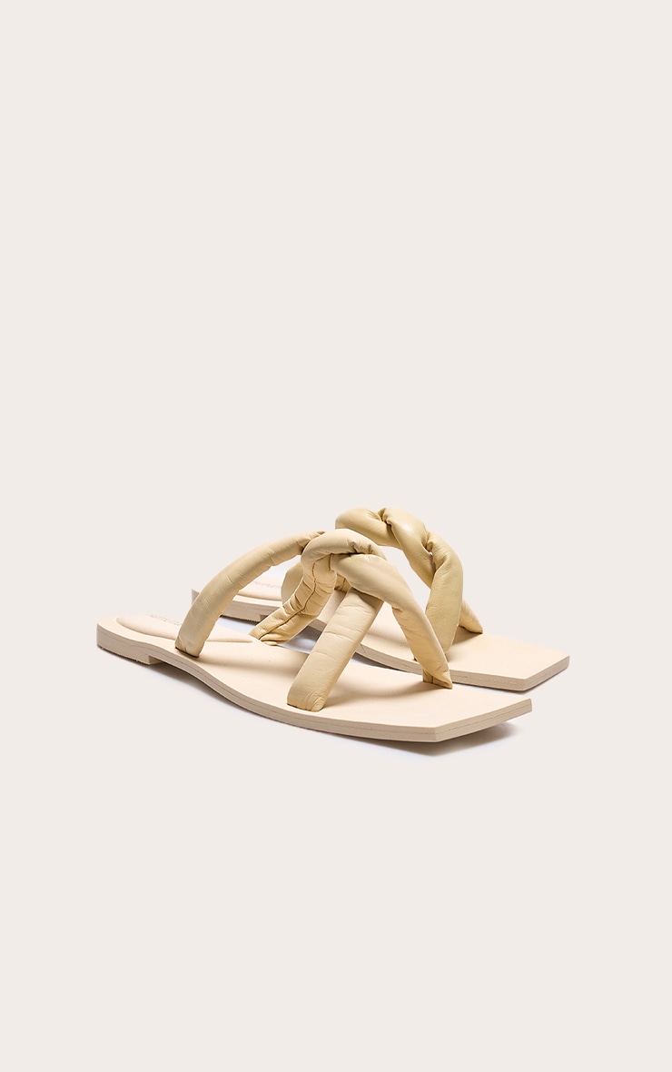 Sandales carrées en cuir véritable beige à brides rembourrées torsadées image 2