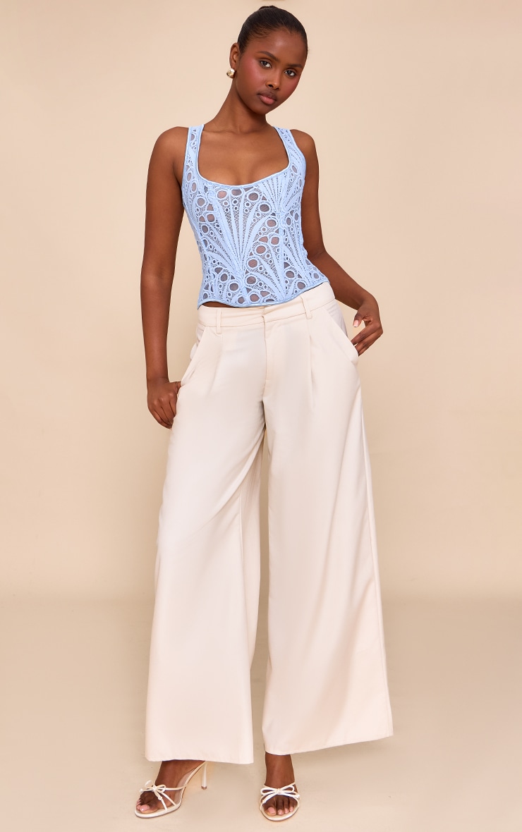 Sky Blue Textured Sheer Floral Square Neck Corset image 3