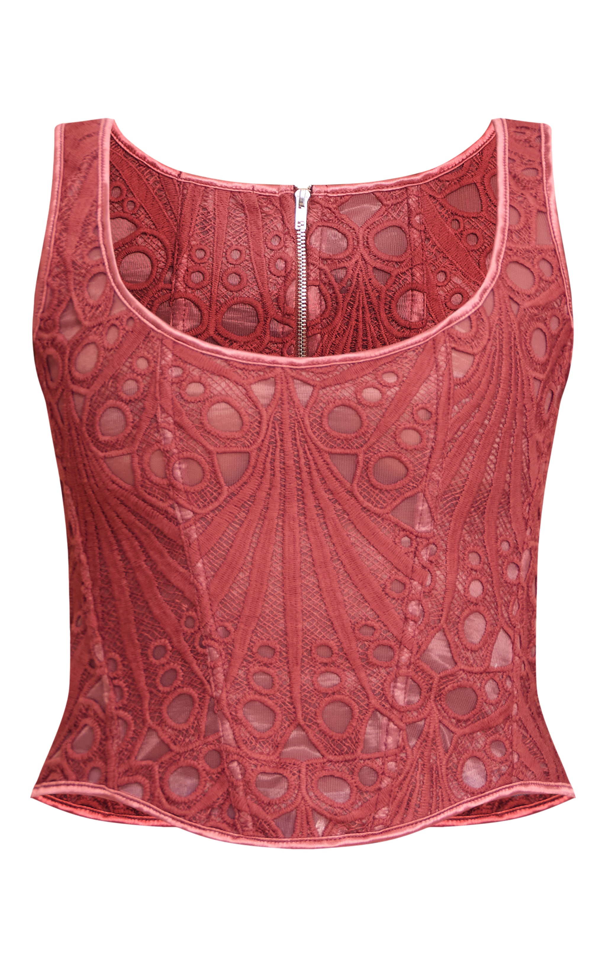 Rose Textured Sheer Floral Square Neck Corset image 5