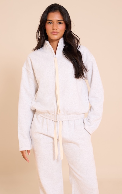 Ash Grey Contrast Drawcord Funnel Neck Sweatshirt