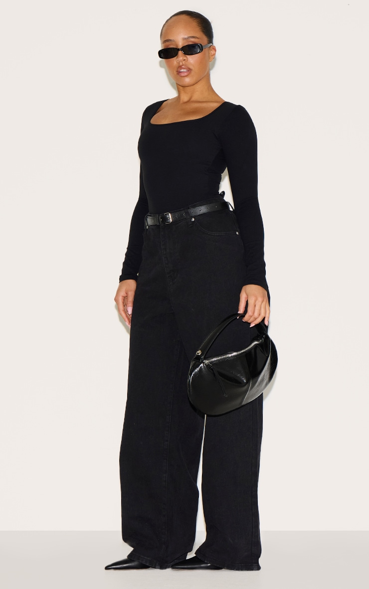 Shape Black Built In Bra Sculpt Square Neck Long Sleeve Bodysuit image 3