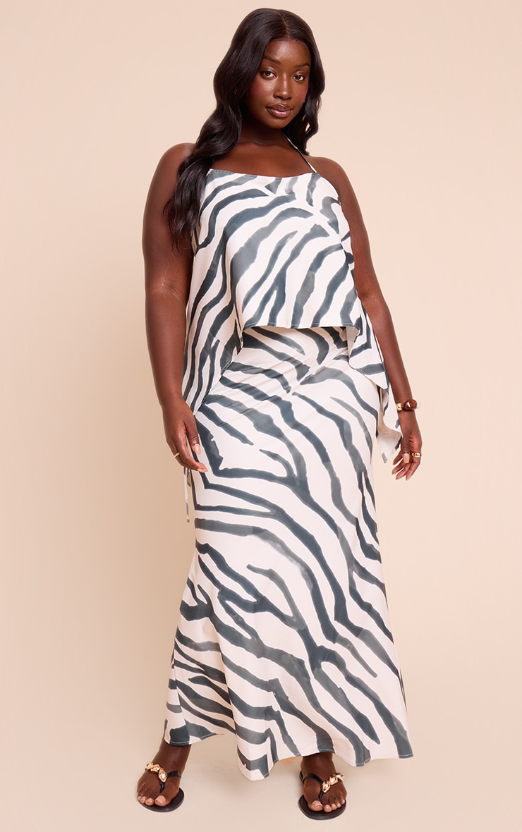 Plus Zebra Floaty Woven Split Hem Spaghetti Strap Top image 3