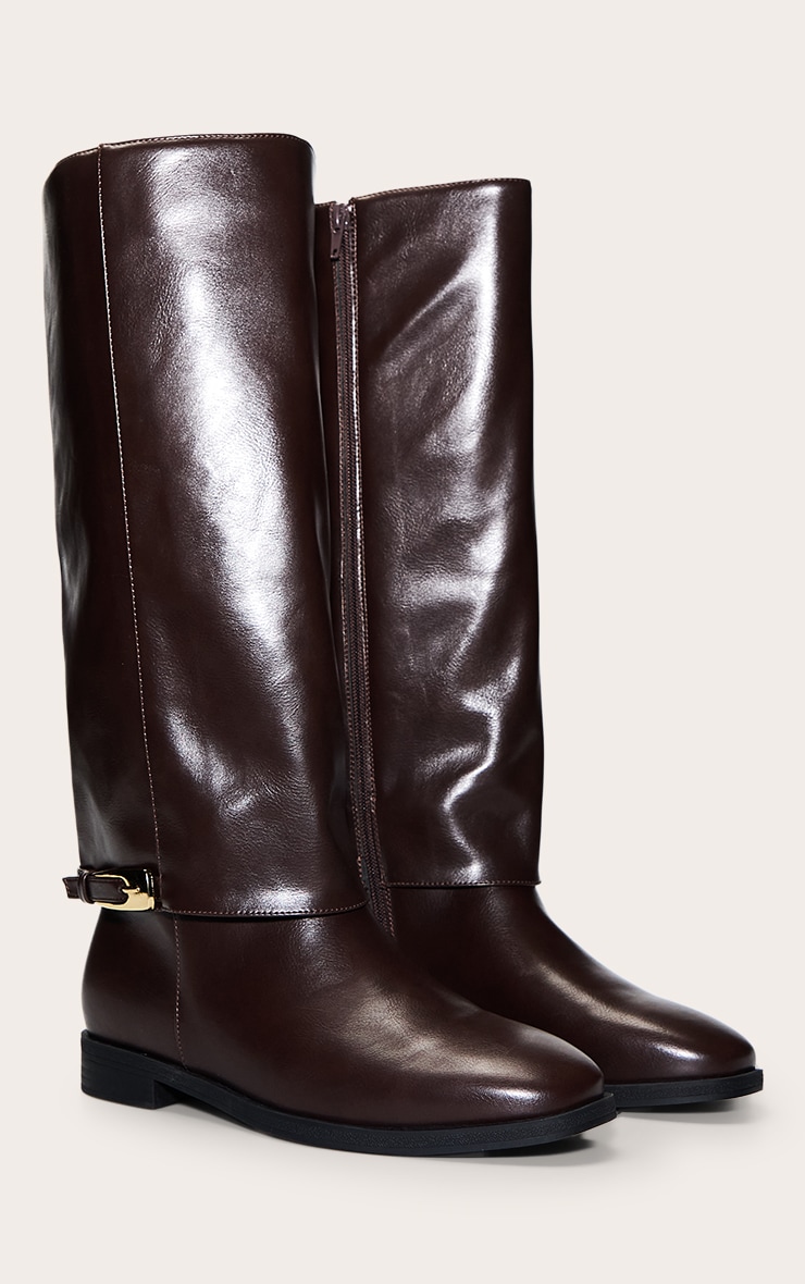 Chocolate Fold Over Riding Knee High Boot image 3