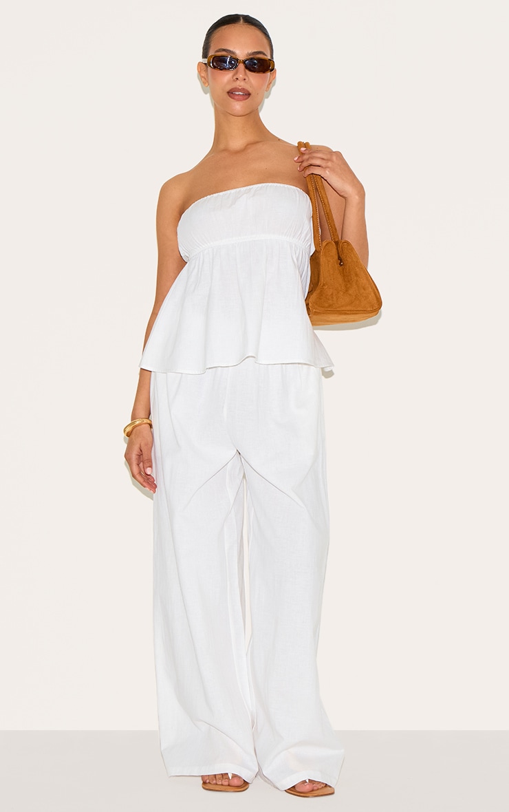 Petite White Linen Look Peplum Bandeau Top image 3