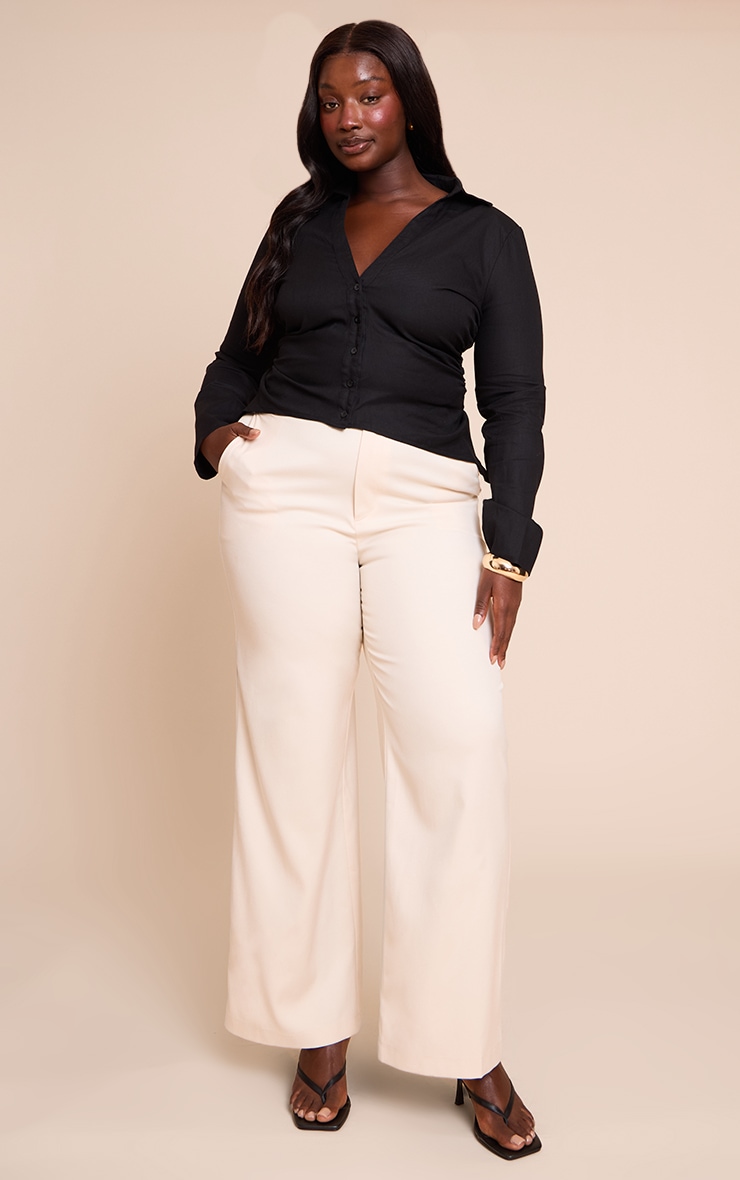 Plus Black Linen Shoulder Padded Fitted Shirt image 3