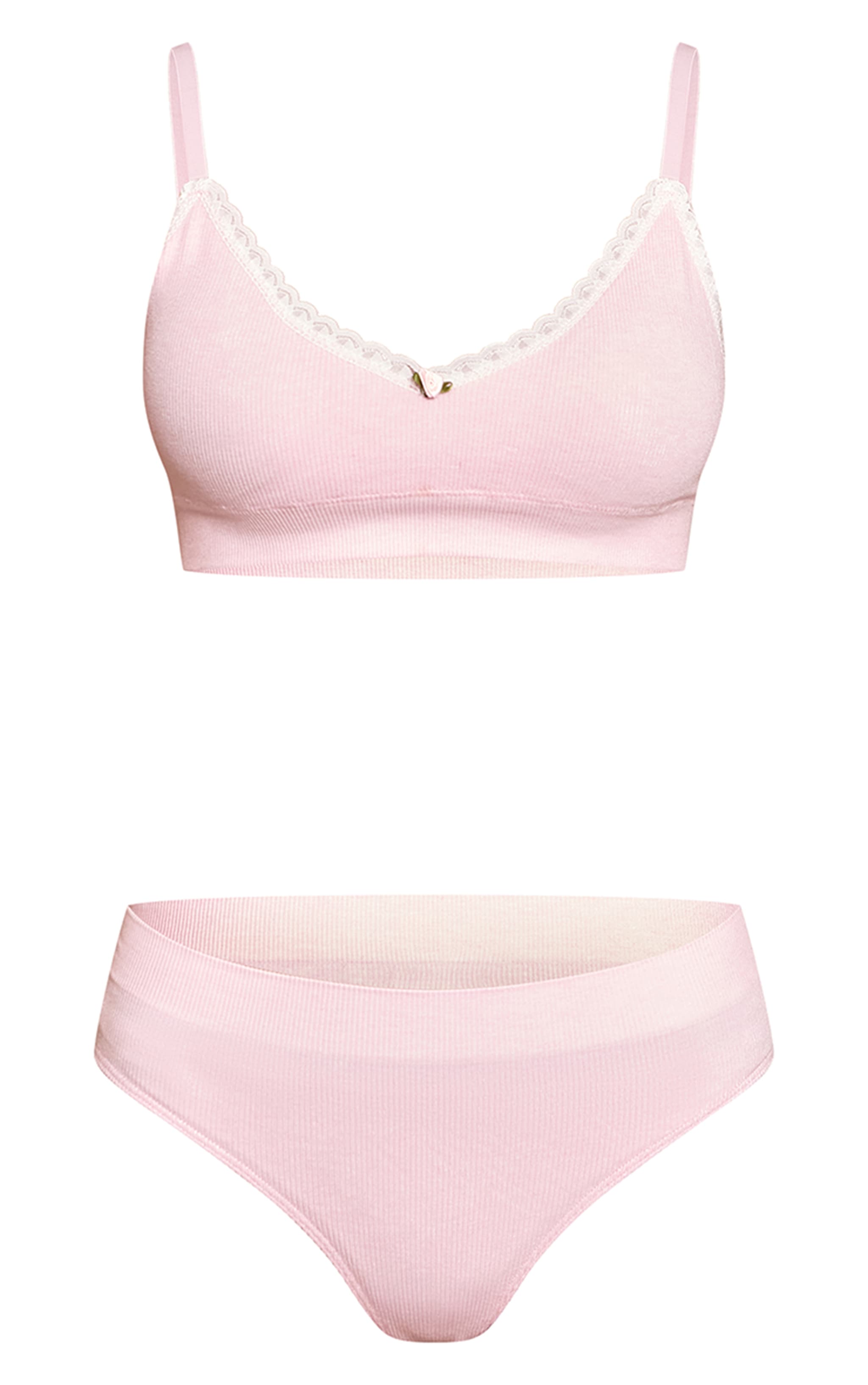 Baby Pink Pointelle Lace Trim Bralet and Brief Set  image 5