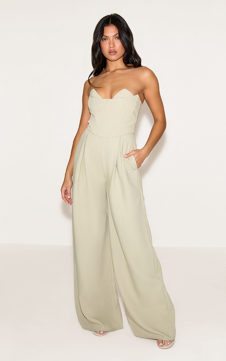 PLT Label Sage Corset Bust Detail Wide Leg Tailored Jumpsuit image 1
