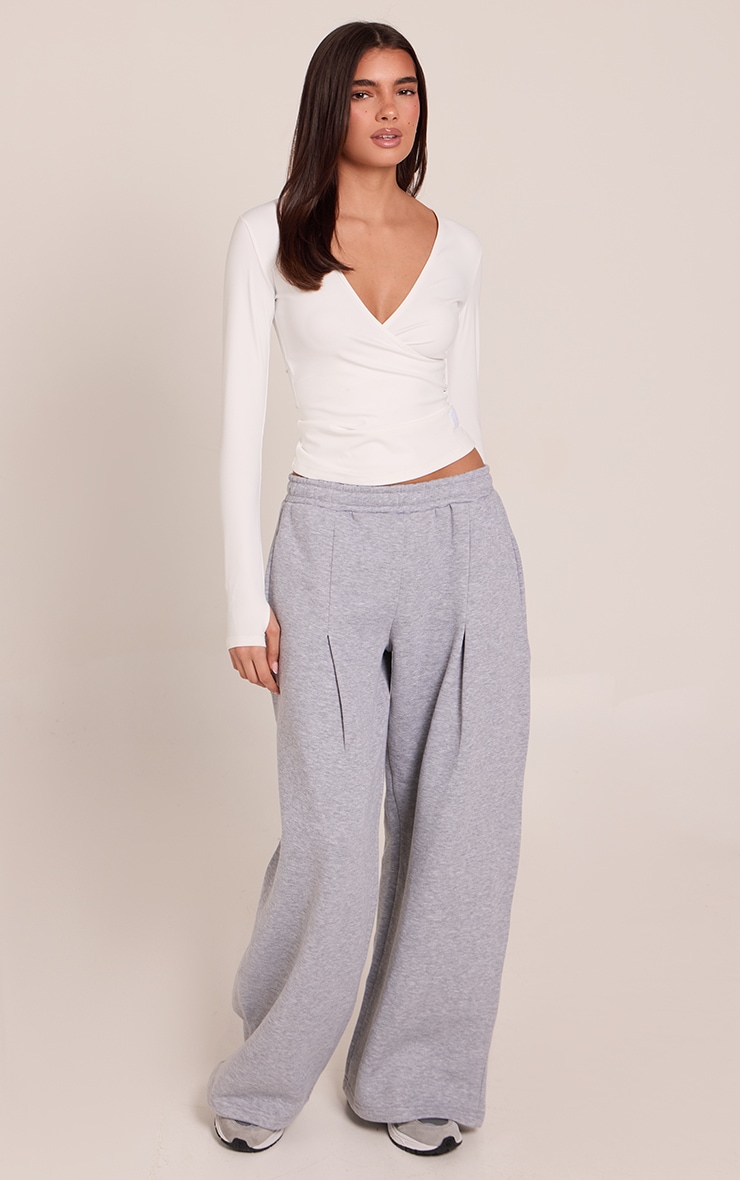 Grey Marl Pleat Detail Extreme Wide Leg Sweatpants