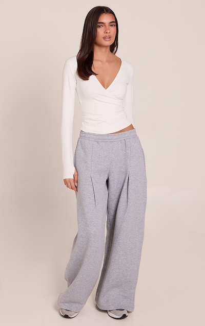 Grey Marl Pleat Detail Extreme Wide Leg Sweatpants