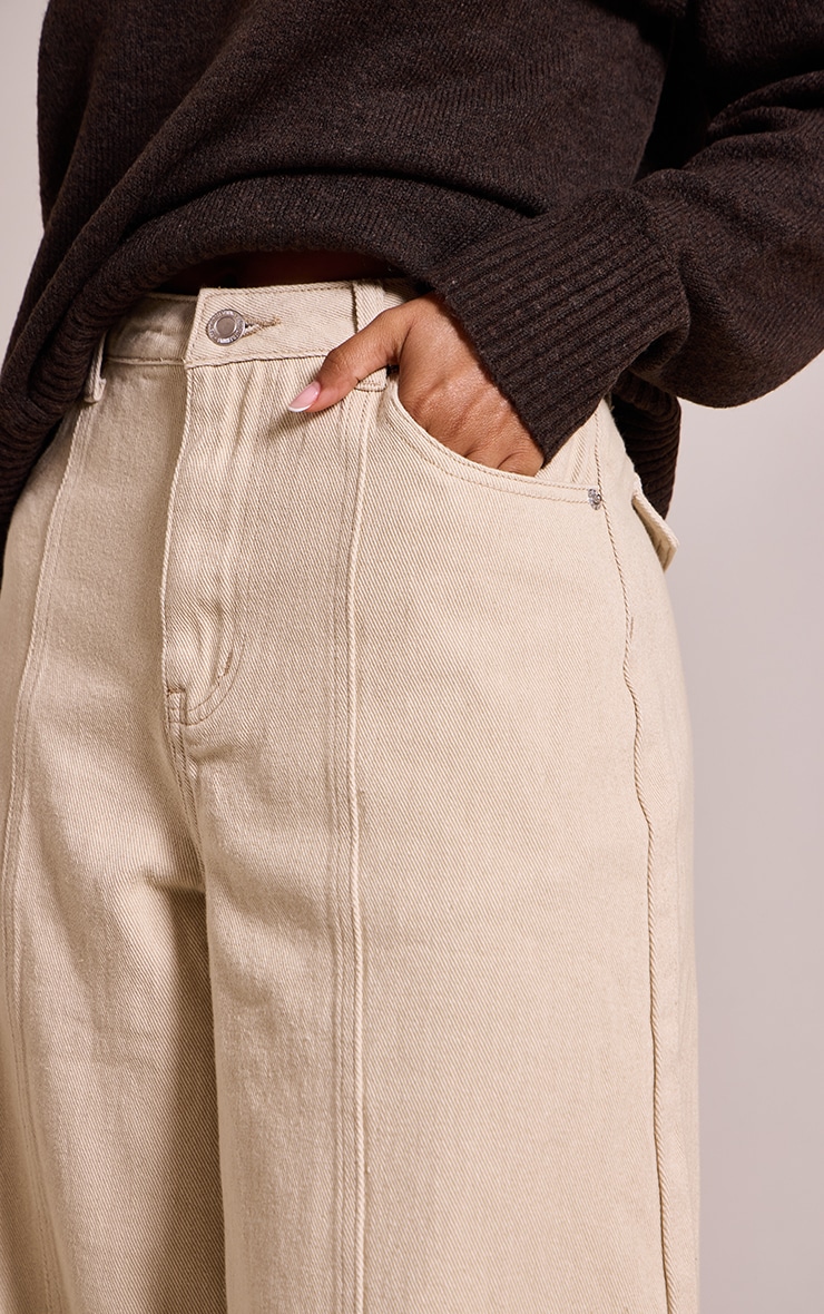 Petite Beige Wide Leg Seam Detail Jeans image 4