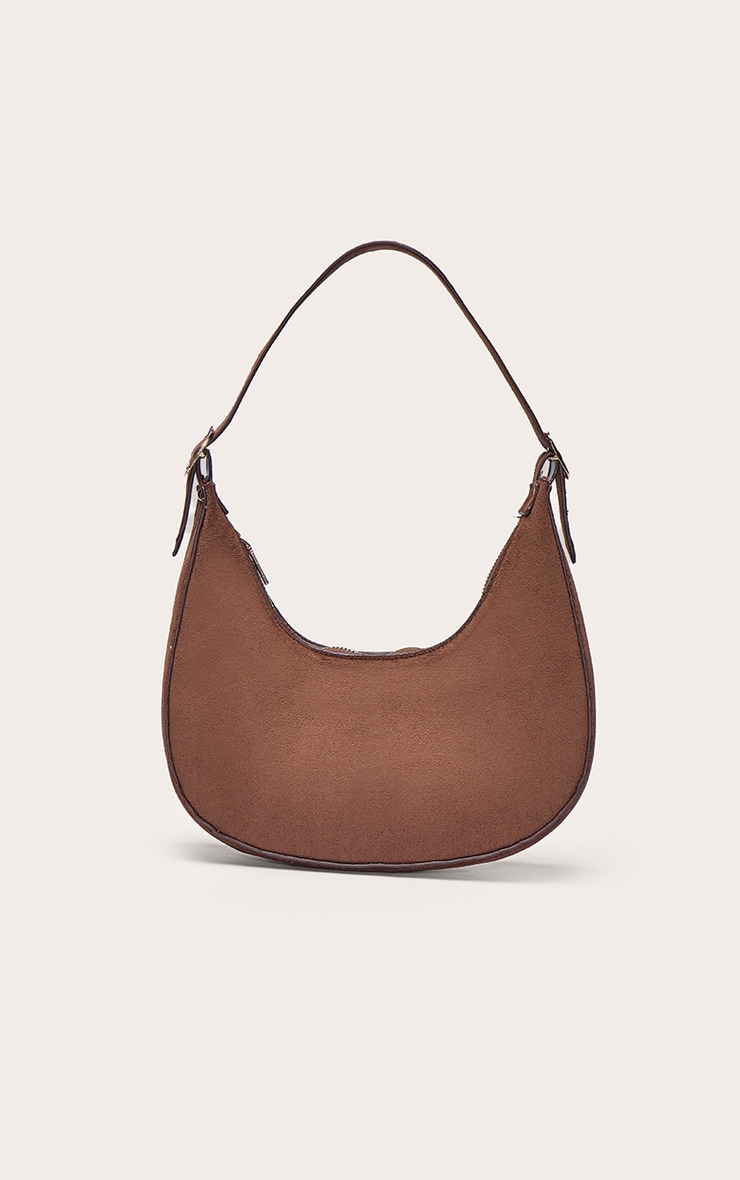 Chocolate Faux Suede Curved Shoulder Bag image 2