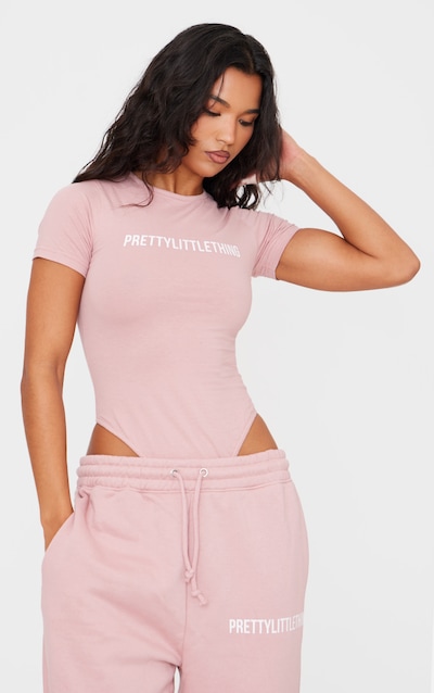 PRETTYLITTLETHING Light Pink Logo Short Sleeve Bodysuit