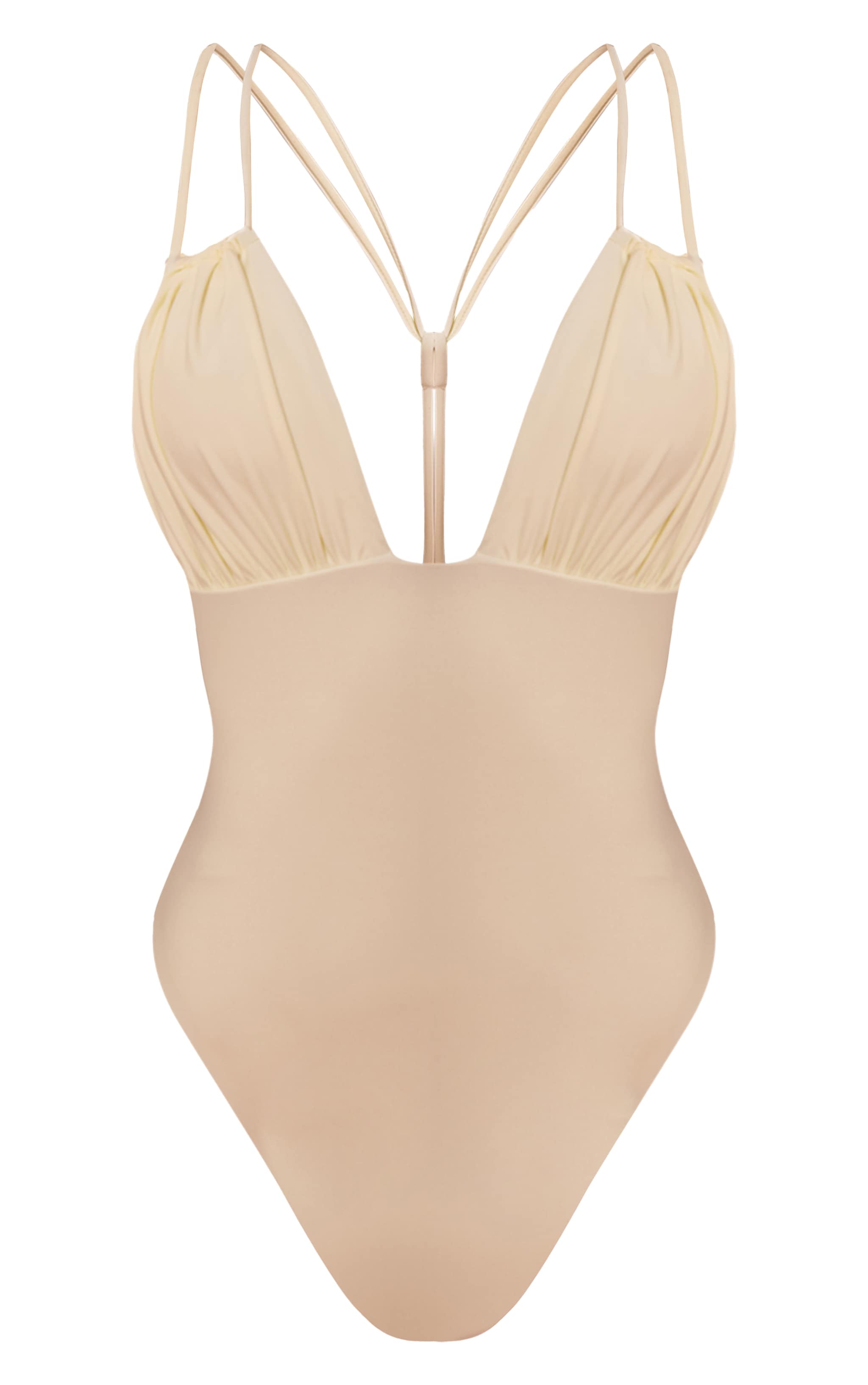 Cream Ruched Bust Plunge Swimsuit image 5