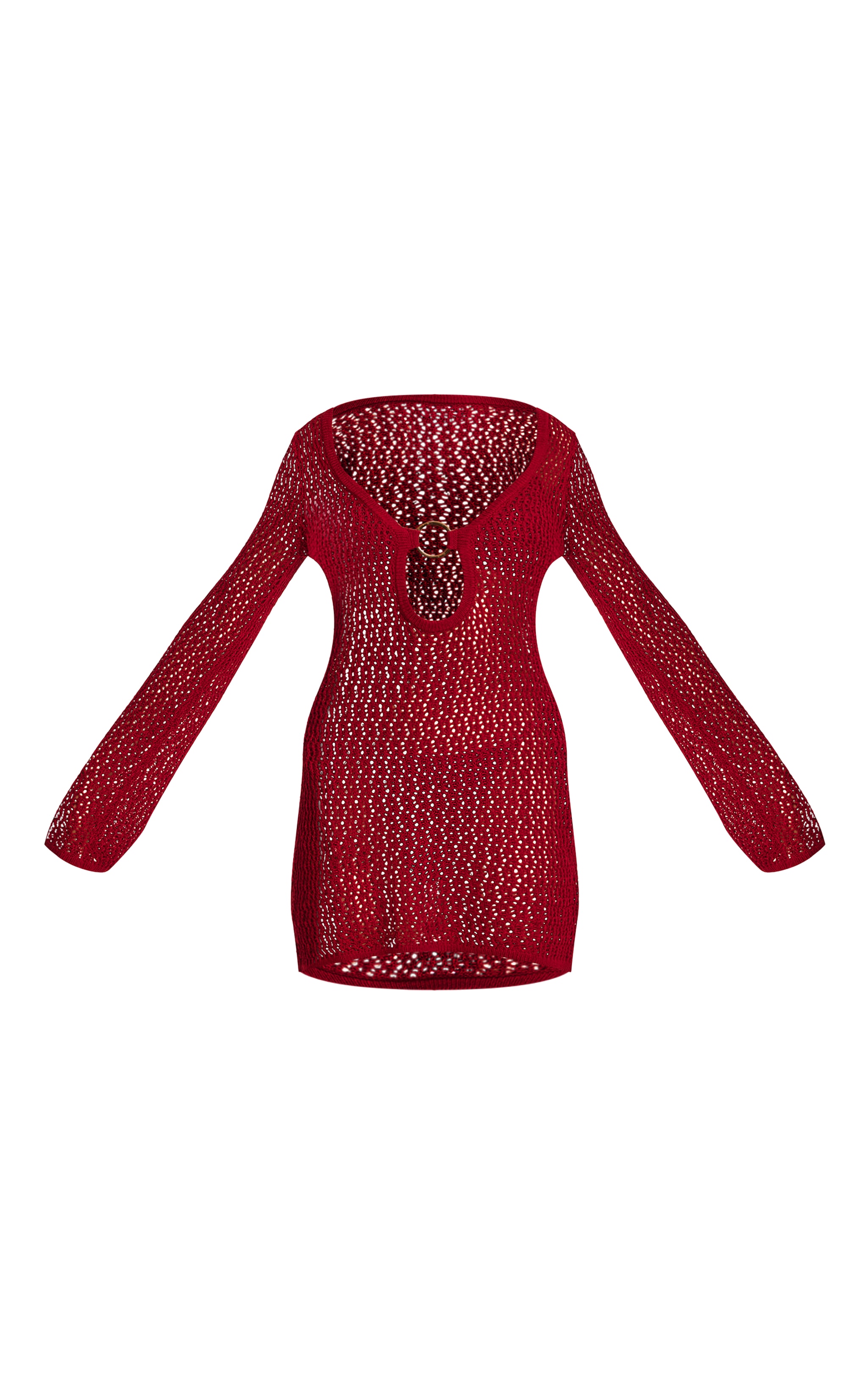 Burgundy Crochet O Ring Mini Beach Dress image 5
