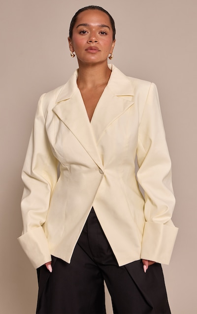 Shape Cream Cinched Waist Turn Up Cuff Blazer