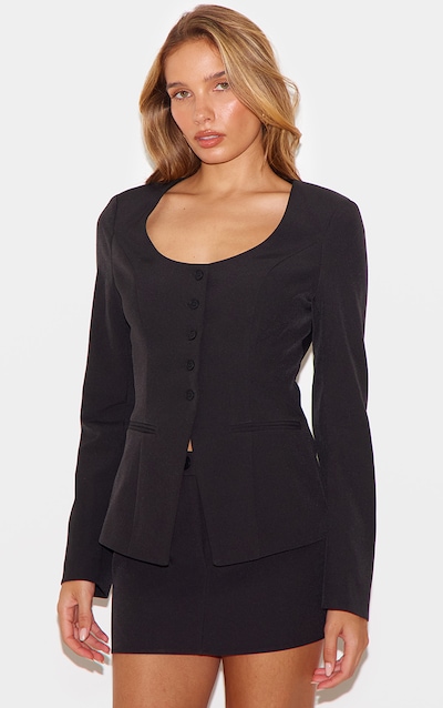 Black Tailored Woven Button Up Blazer