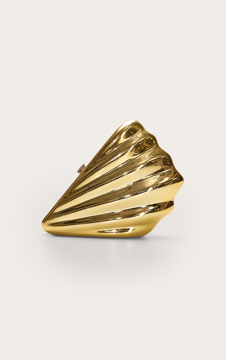 Gold Abstract Shell Hard Clutch Bag image 2