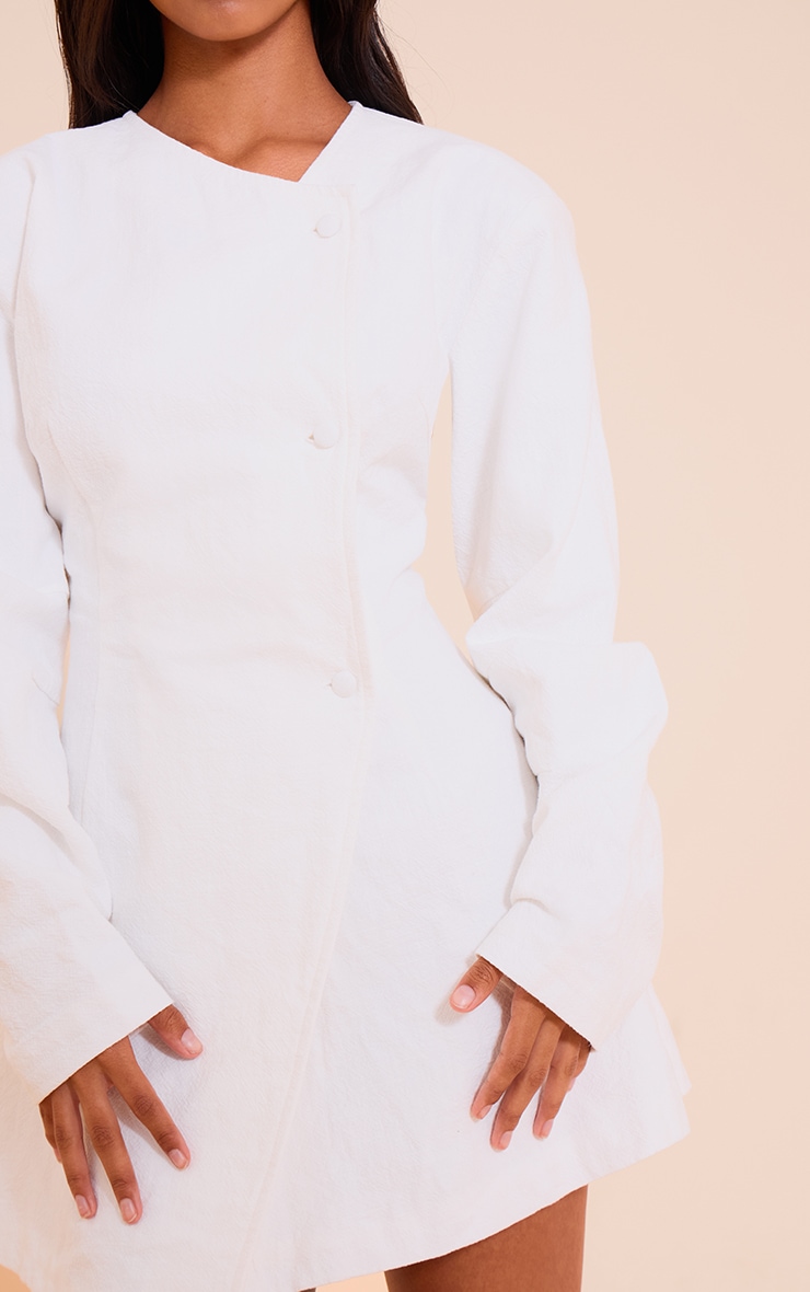 Petite White Premium Linen Look Cinched Waist Cocoon Sleeve Mini Dress image 4