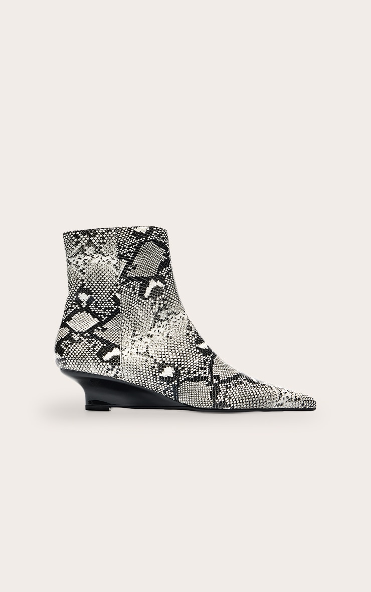 Grey Snake PU Kitten Wedge Ankle Boots image 2
