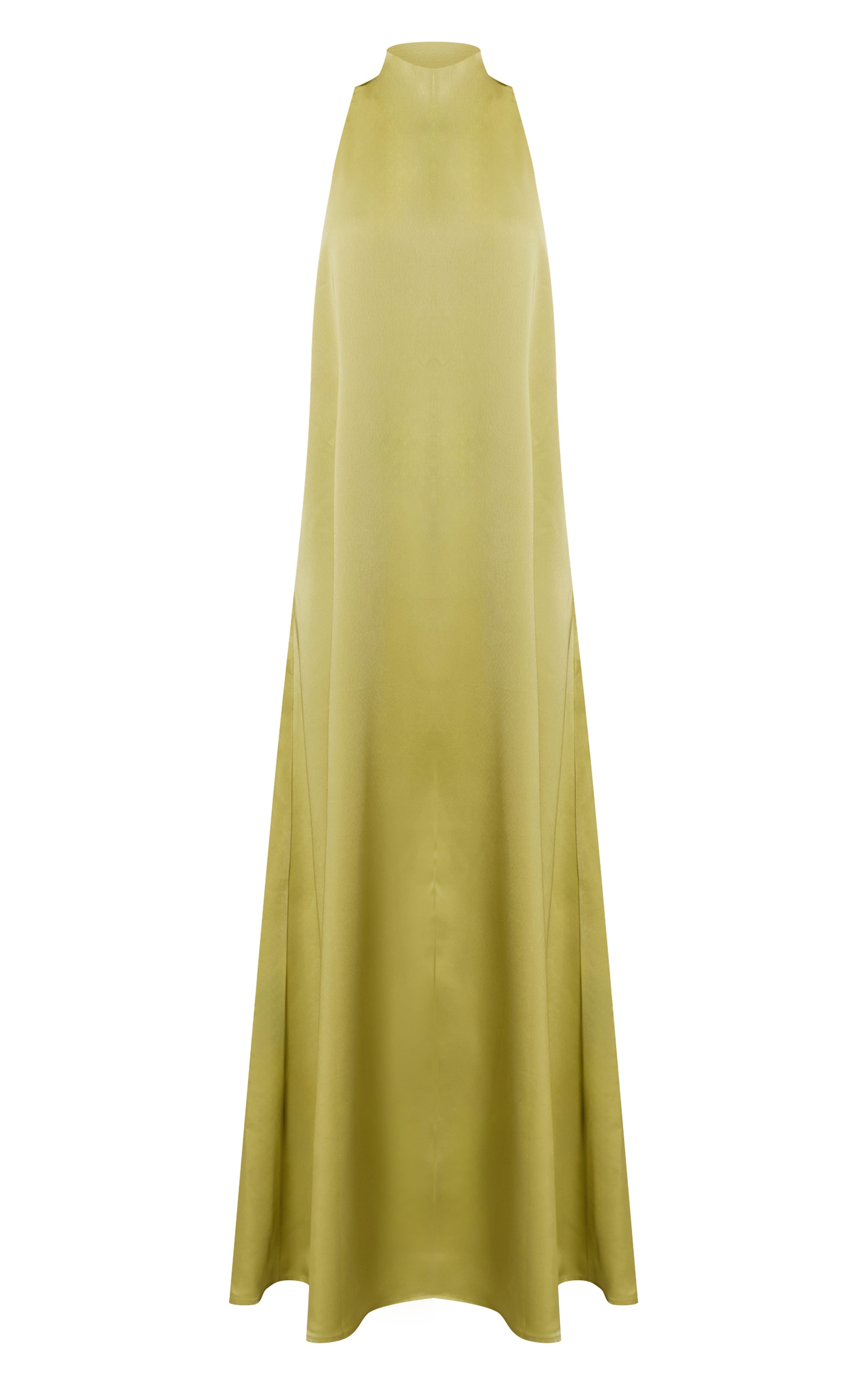 Chartreuse Satin High Neck Scoop Extreme Low Back Maxi Dress image 5