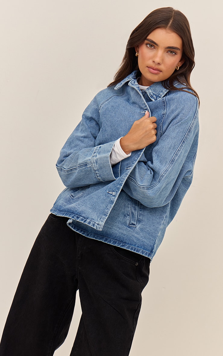 Mid Blue Oversized Denim Car Coat image 4