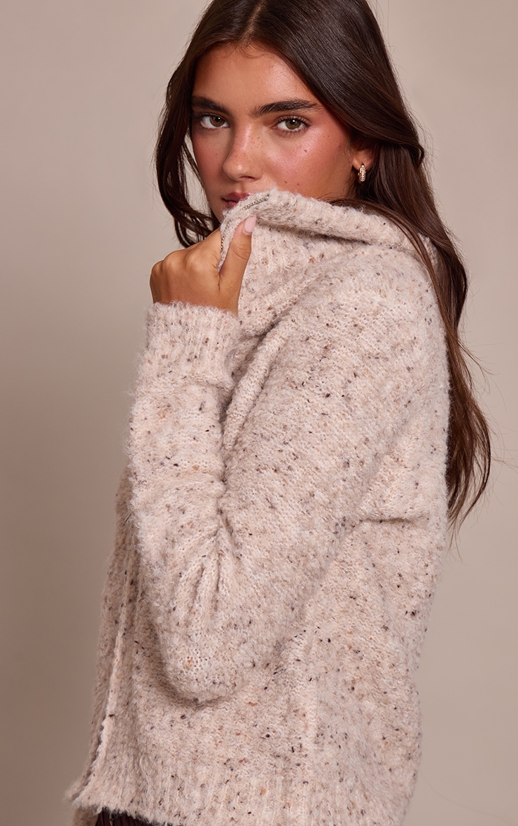 Beige Marl Zip Through Cardigan image 4