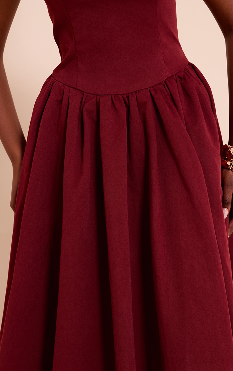 Burgundy Woven Bandeau Ruched Skater Midaxi Dress image 4