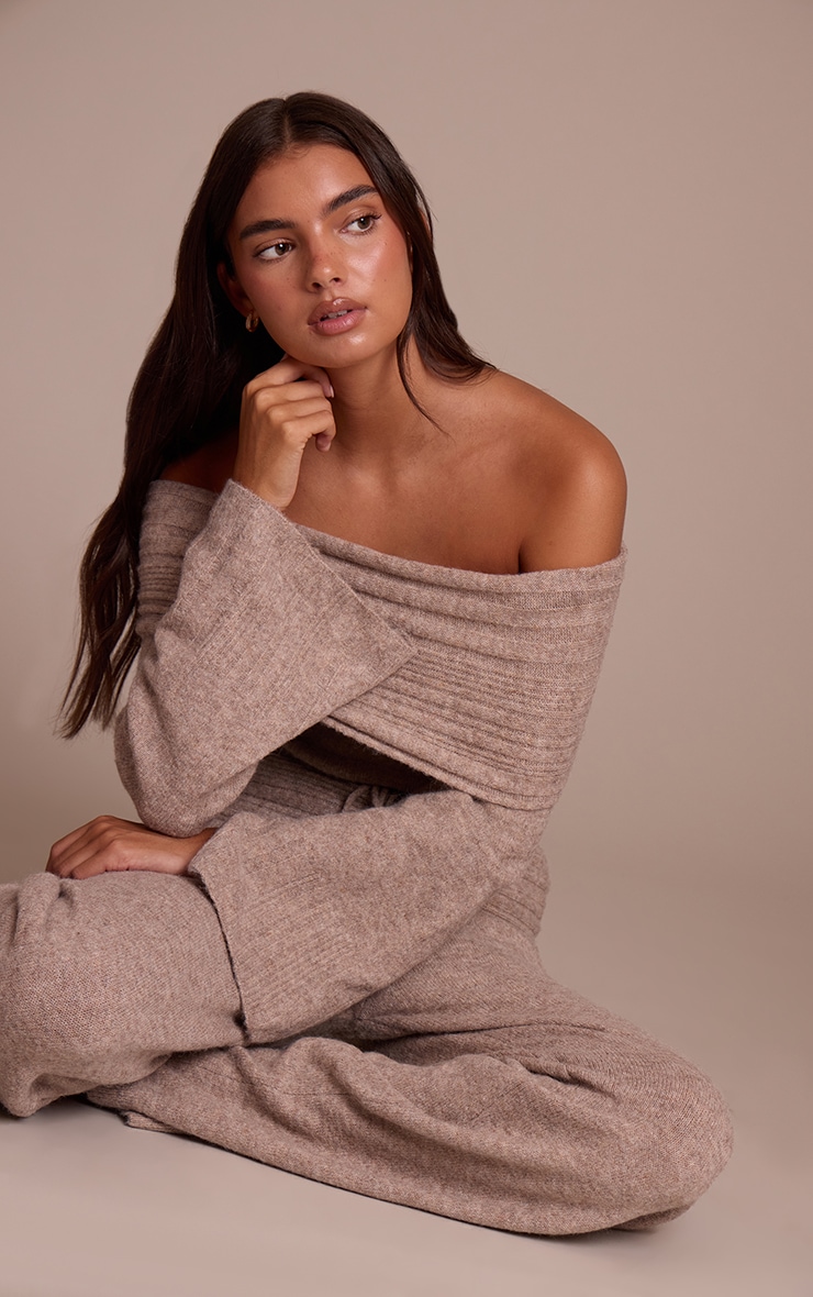 Mocha Rib Soft Knit Bardot Top image 4