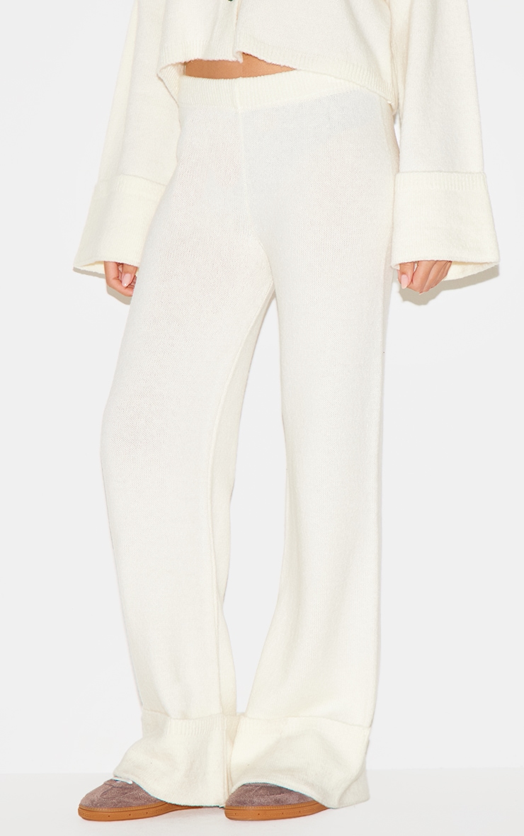 Cream Turn Up Hem Knit Pants image 2