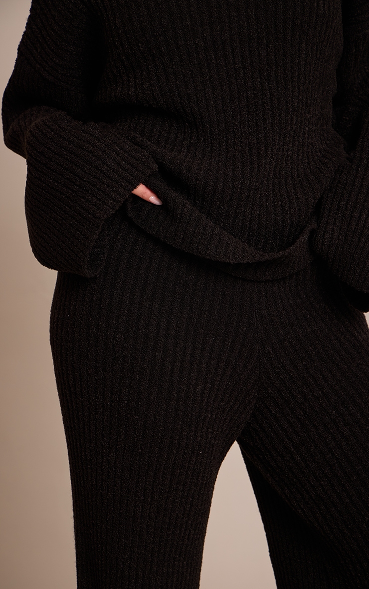 Plus Black Rib Boucle Knit Wide Leg Pants image 4