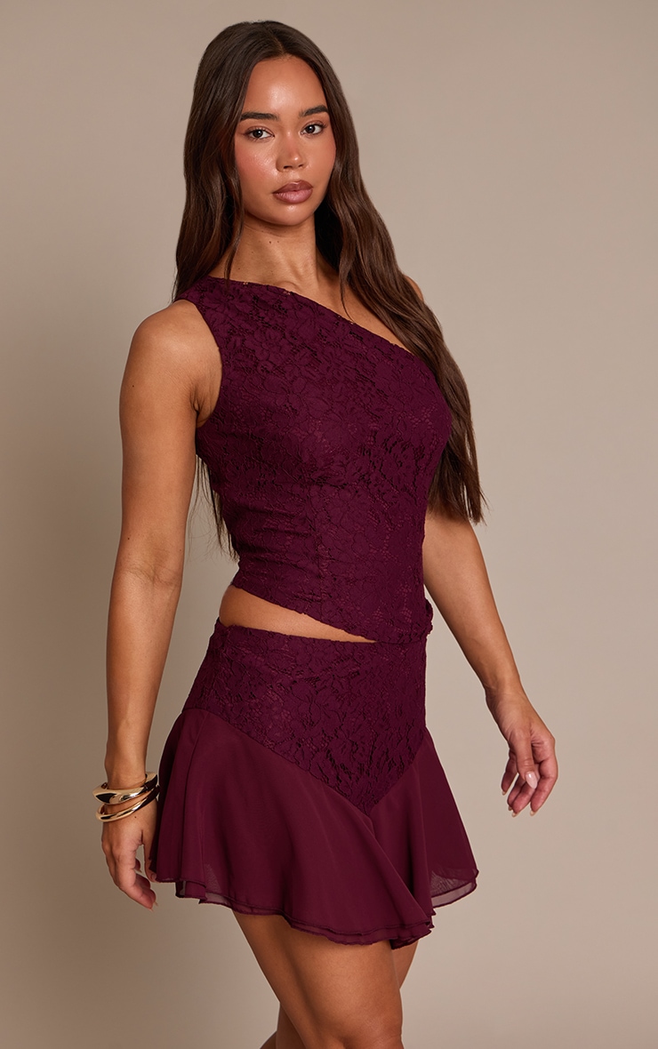 Dark Wine Lace Frill Mini Skirt  image 2