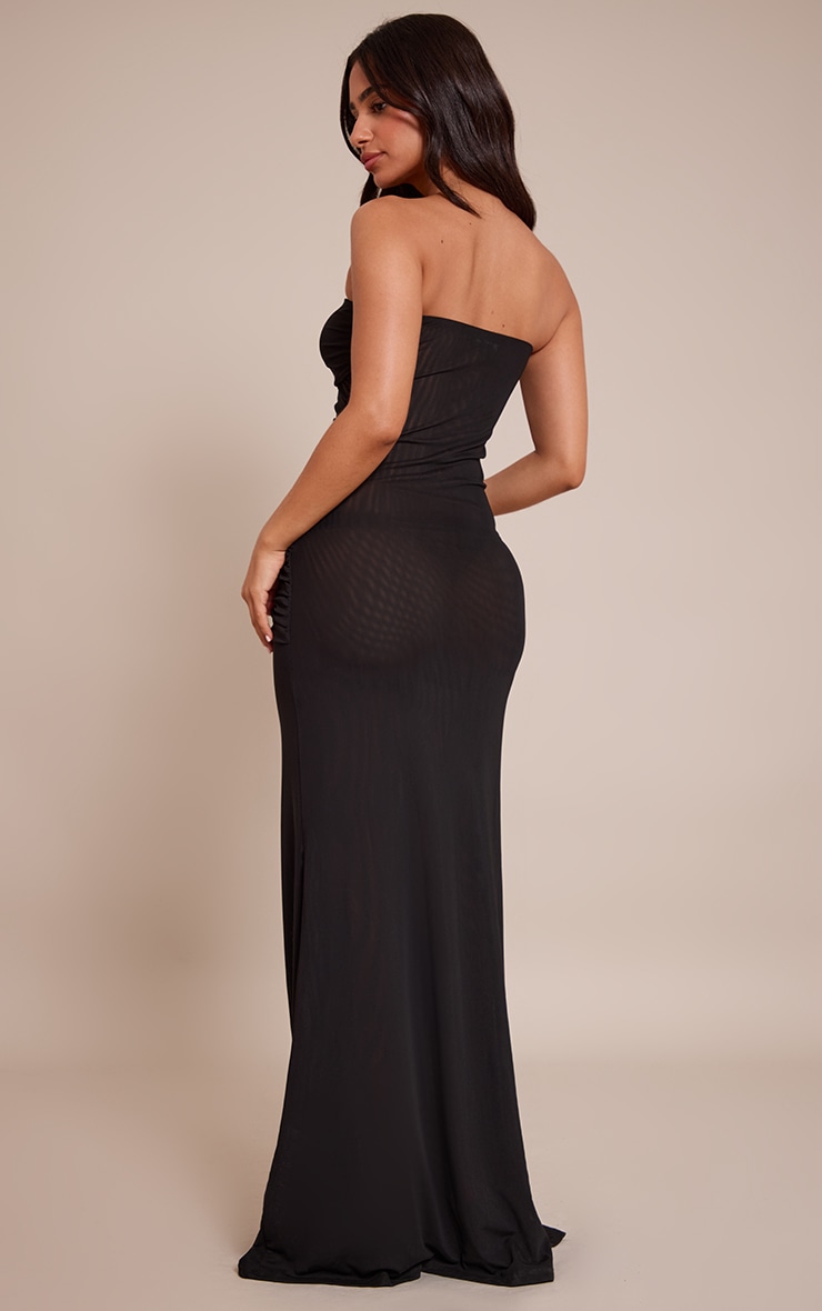 Petite Black Ruched Drape Bandeau Maxi Dress image 2