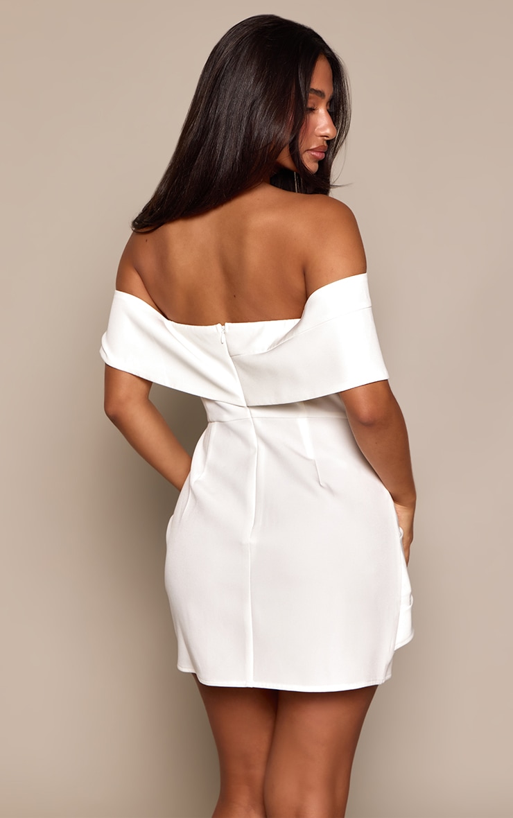 Petite White Bardot Ruched Detail Woven Mini Dress image 2
