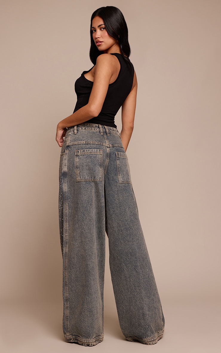 Vintage Relaxed Low Rise Hotfix Wide Leg Denim Jeans image 3
