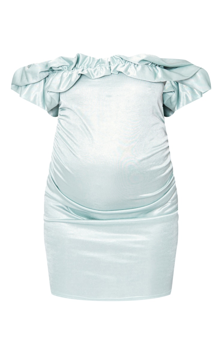 Maternity Green Ruffle Detail Fitted Metallic Mini Dress image 2