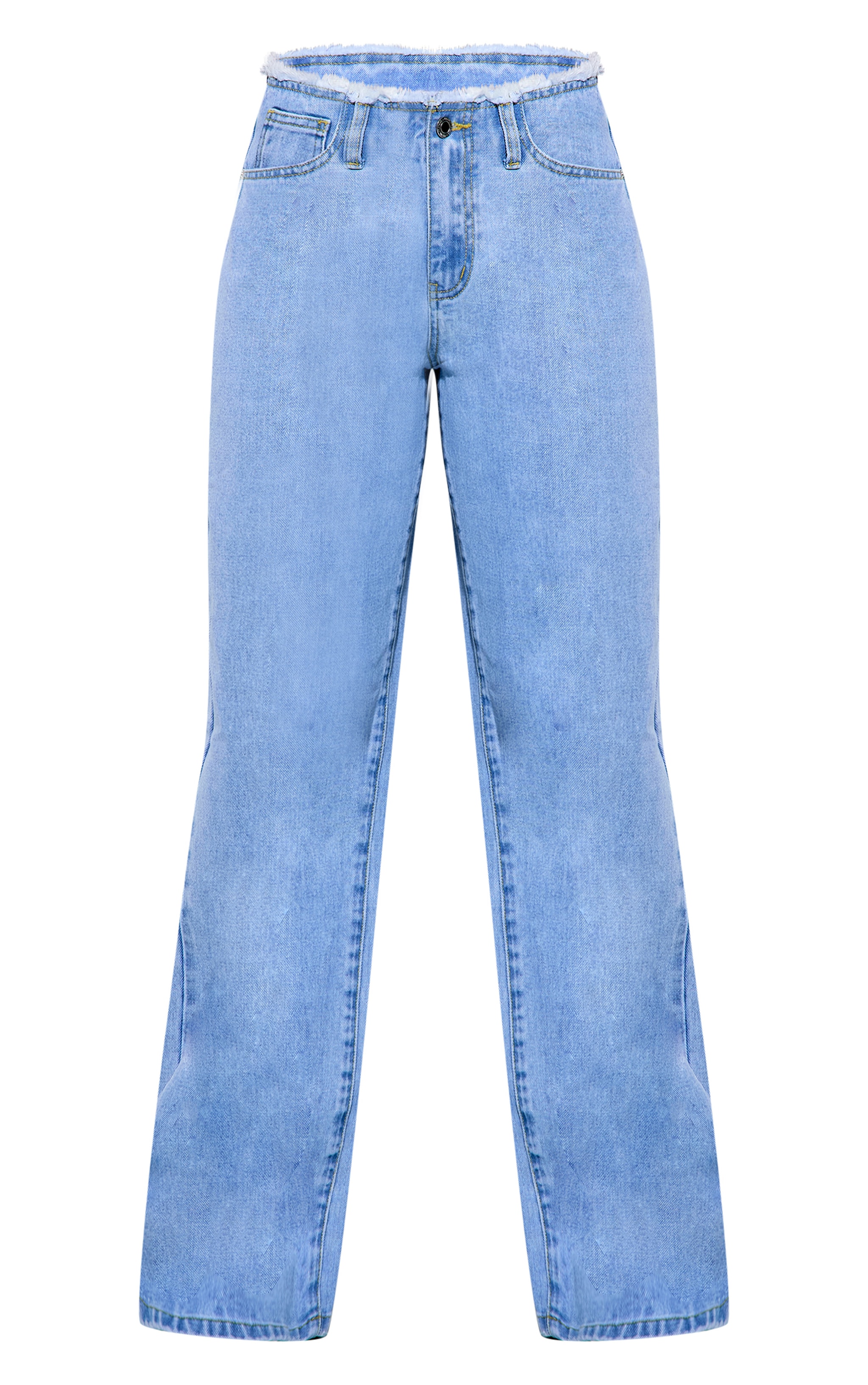 Light Blue Wash Fray Waistband Low Waist Straight Leg Jean image 5