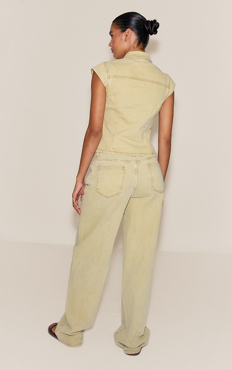 Washed Light Sage Mid Rise Straight Leg Style Jeans image 3