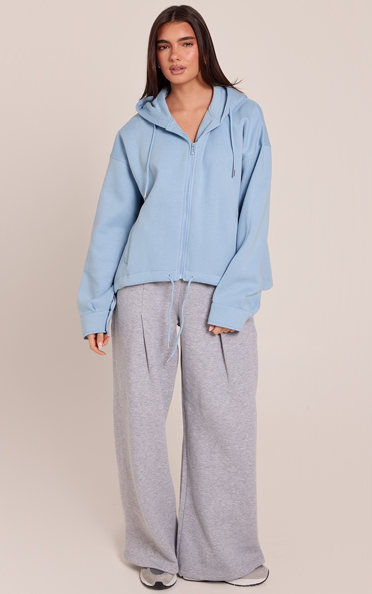 Light Blue Oversized Zip Up Toggle Waist Hoodie image 3