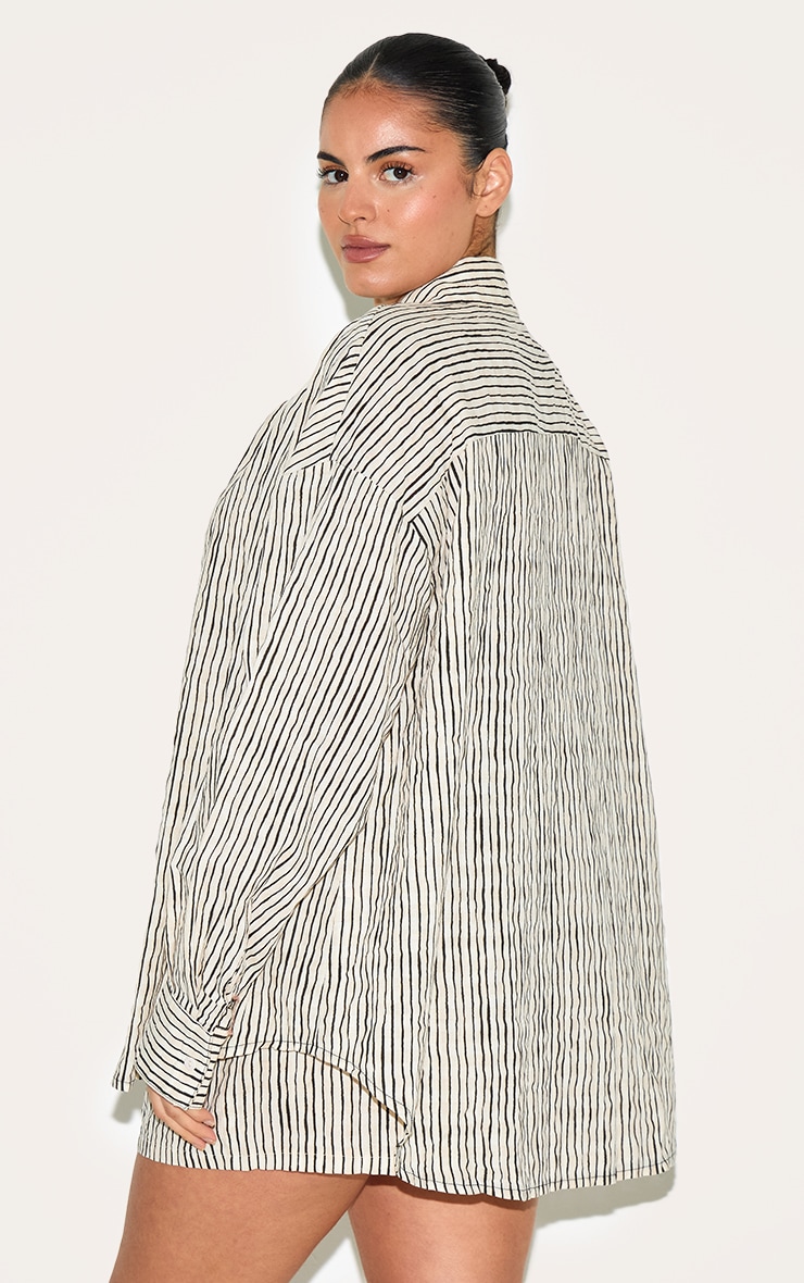 Plus Black Striped Linen Long Sleeve Shirt image 2