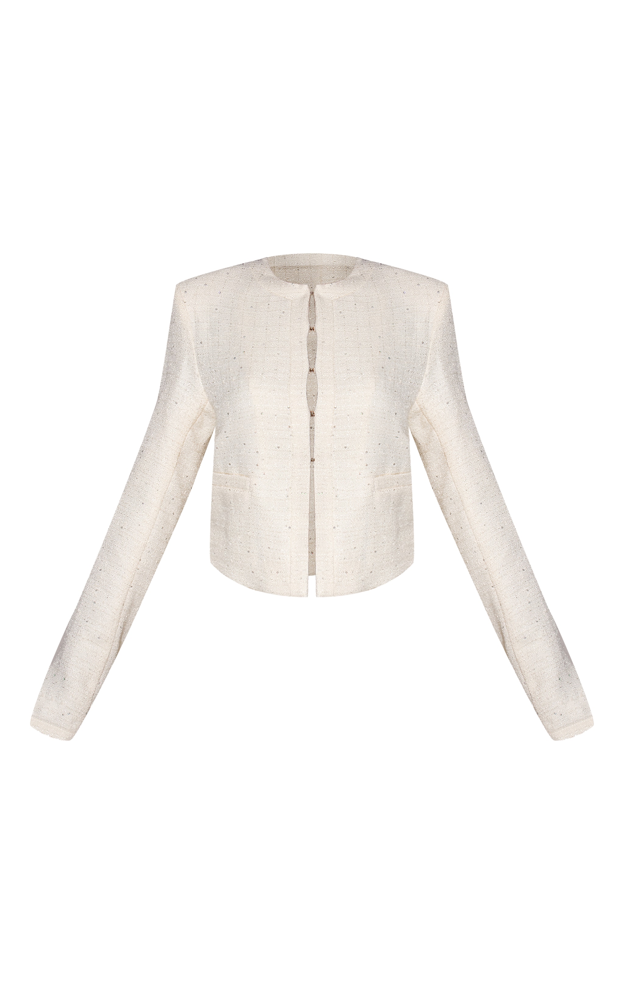 Cream Sequin Boucle Jacket  image 5