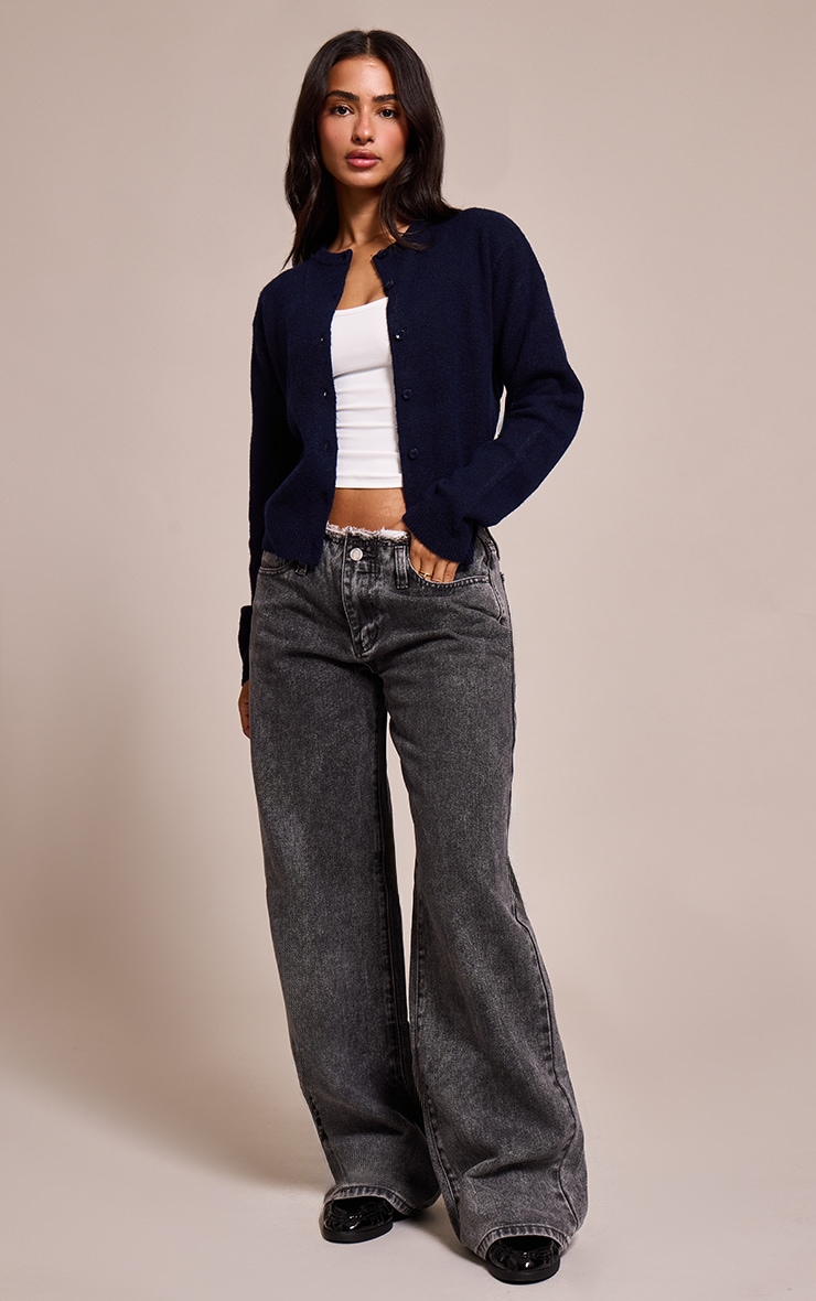 Petite Navy Knit Button Through Cardigan image 3