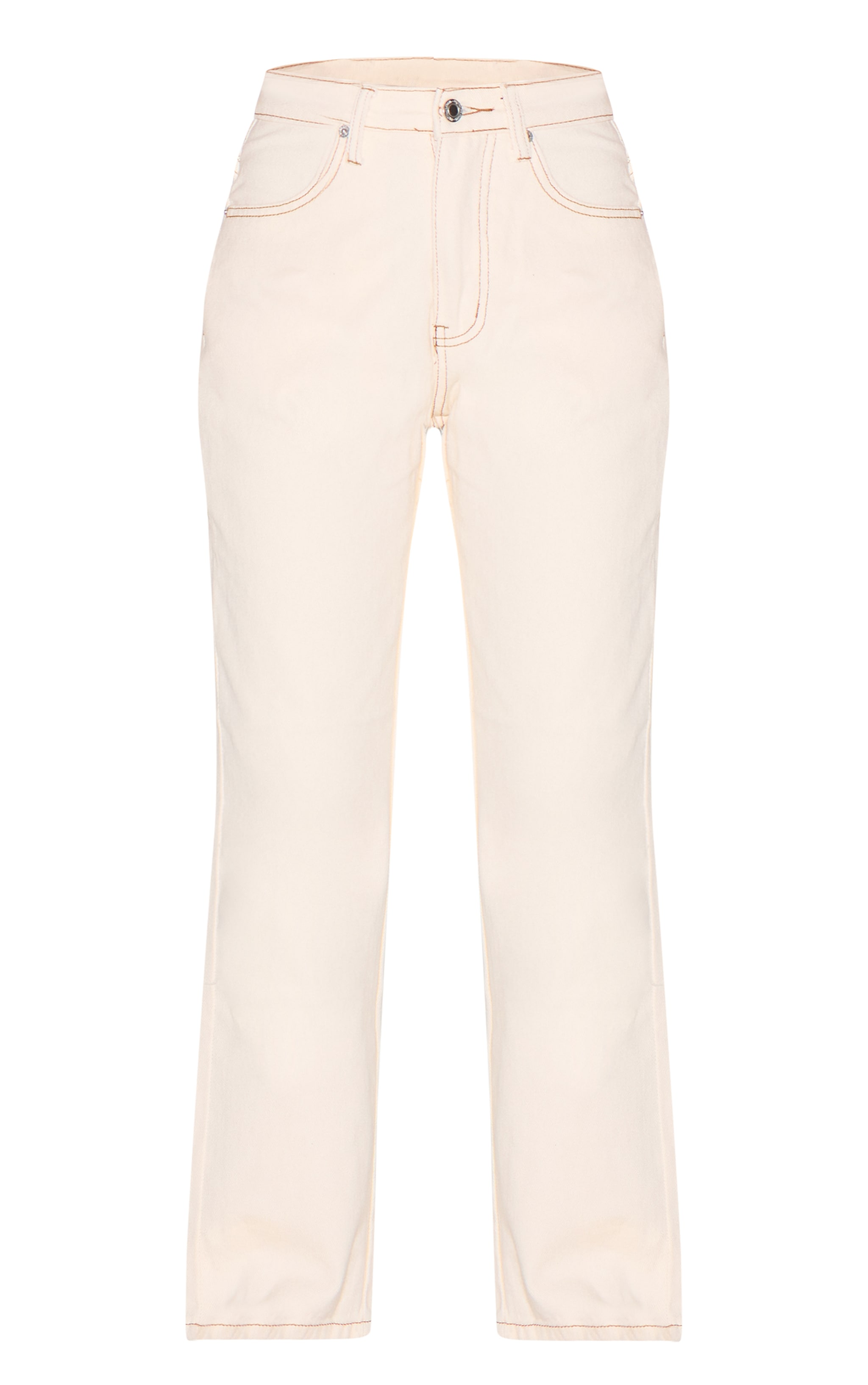 PRETTYLITTLETHING Petite Ecru High Waist Straight Leg Jeans image 5