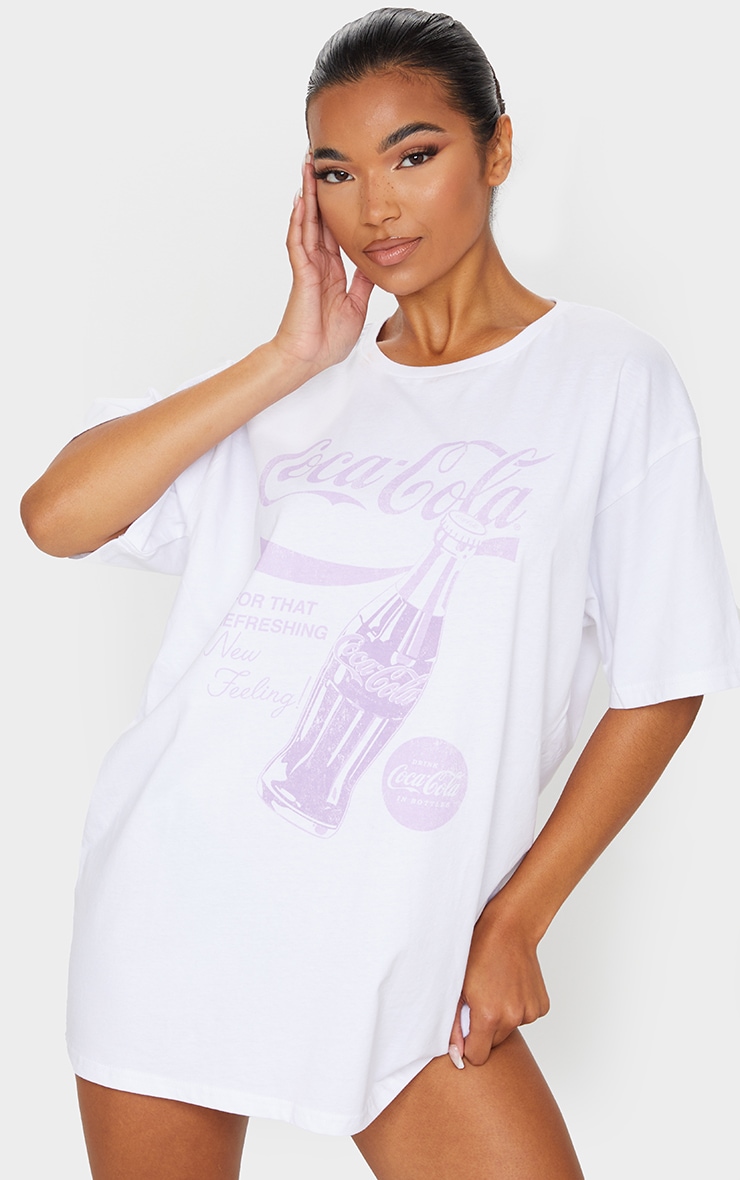 White Coca Cola Lilac Logo Oversized Nightie