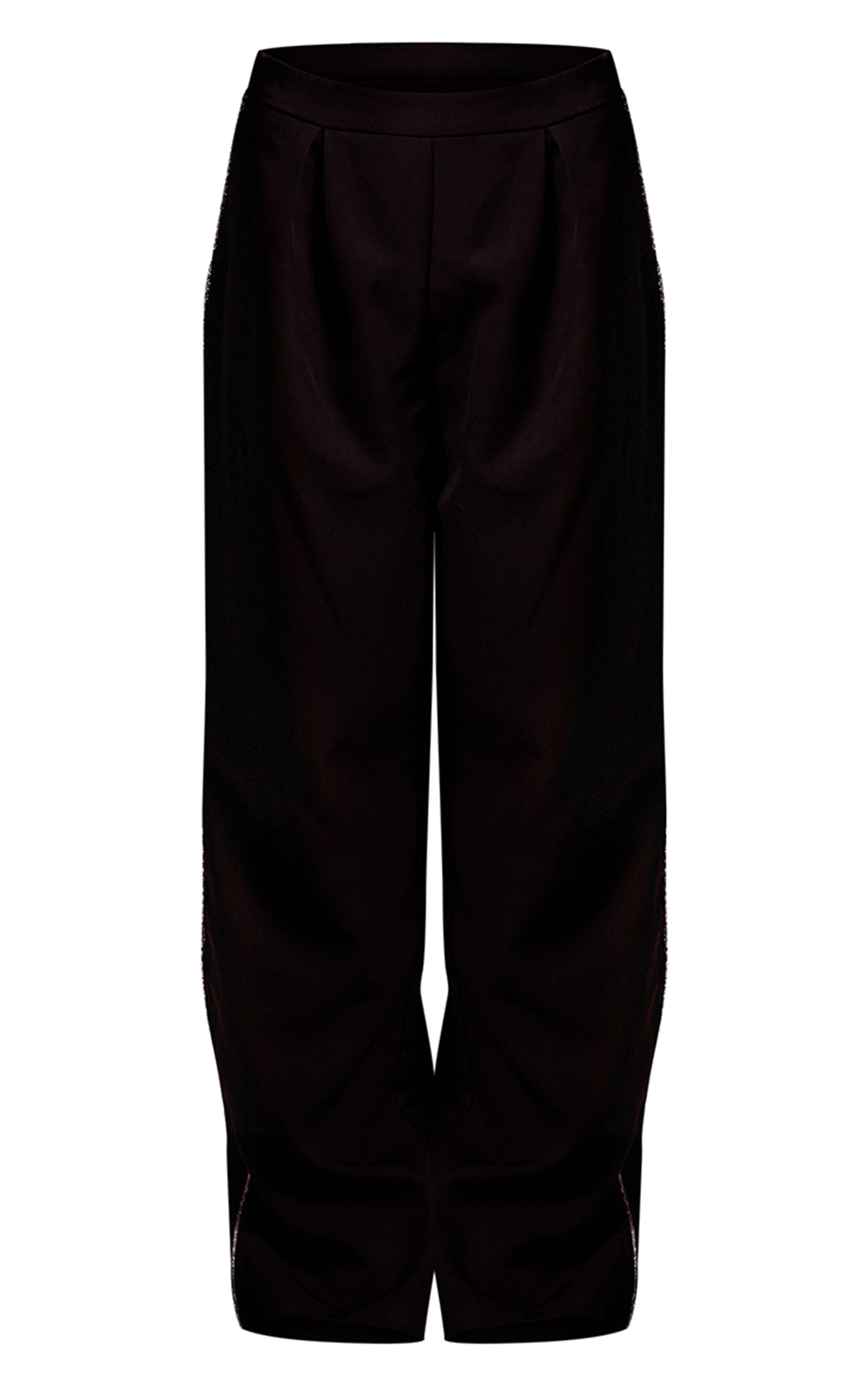 Black Woven Tailored Diamante Trim Wide Leg Pleated Pants image 5
