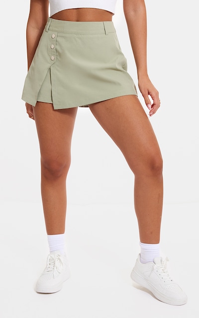 Sage Green Woven Button Detail Mini Skort