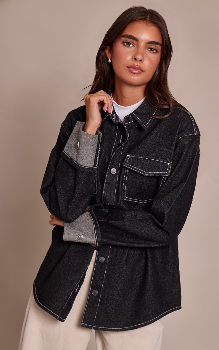 Raw Indigo Turn Up Cuff Oversized Denim Shirt image 4