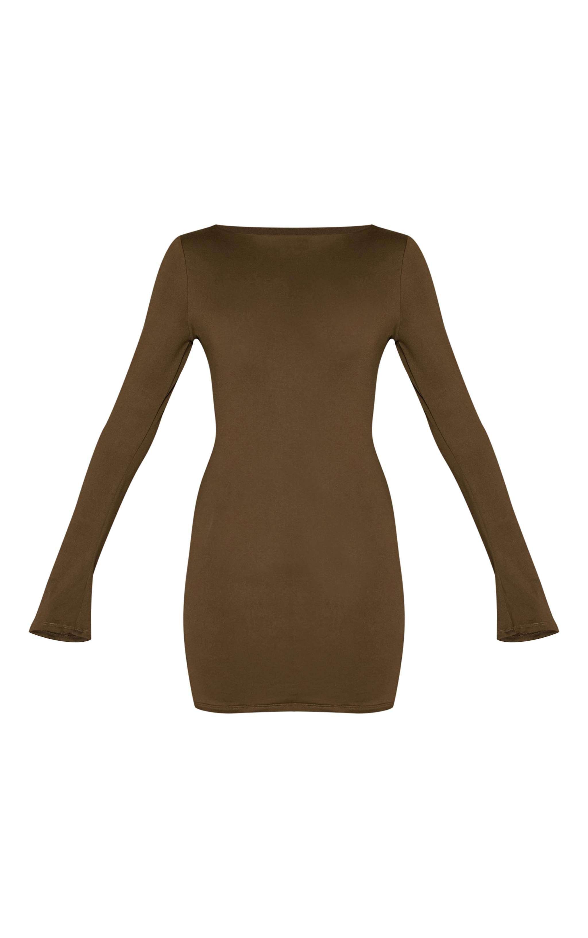 Dark Khaki Soft Touch Jersey Long Sleeve Bodycon Dress image 5